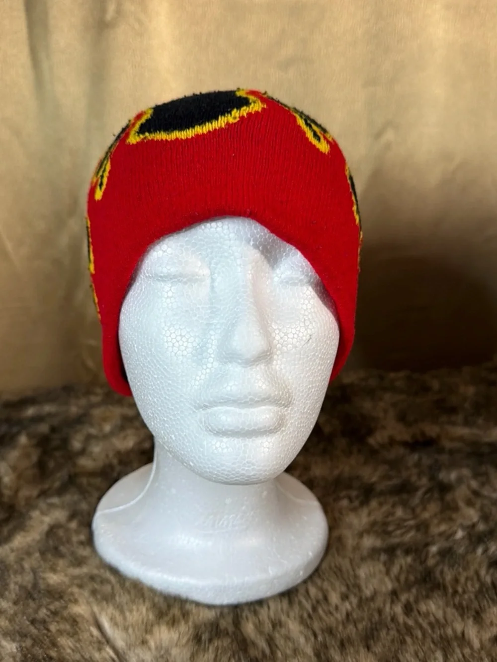 Kids Flame Knit Beanie - Black, Red & Yellow